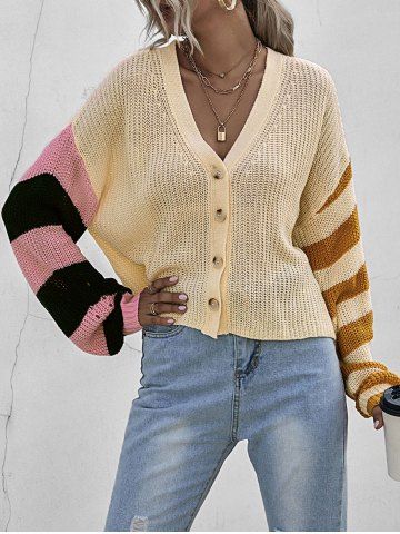 Cardigan hombros colorblock rayada gota - LIGHT YELLOW - L