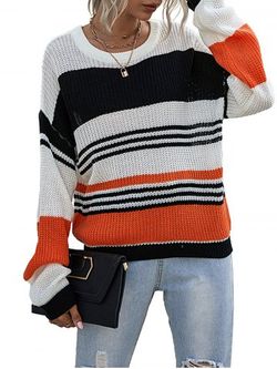 Contrast Stripe Drop Shoulder Sweater - WHITE - S