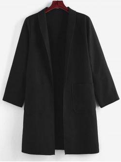 Plus Size Shawl Collar Patched Pocket Tunic Coat - BLACK - 2X
