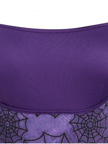 Plus Size Halloween Skull Spider Web Print T Shirt