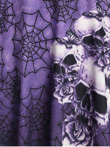 Plus Size Halloween Skull Spider Web Print T Shirt