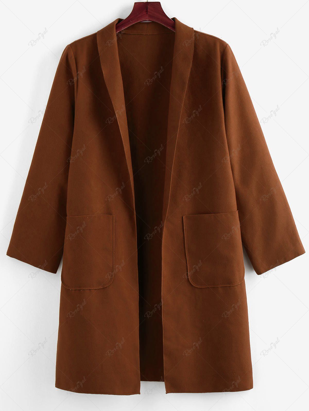 Sale Plus Size Shawl Collar Patched Pocket Tunic Coat  