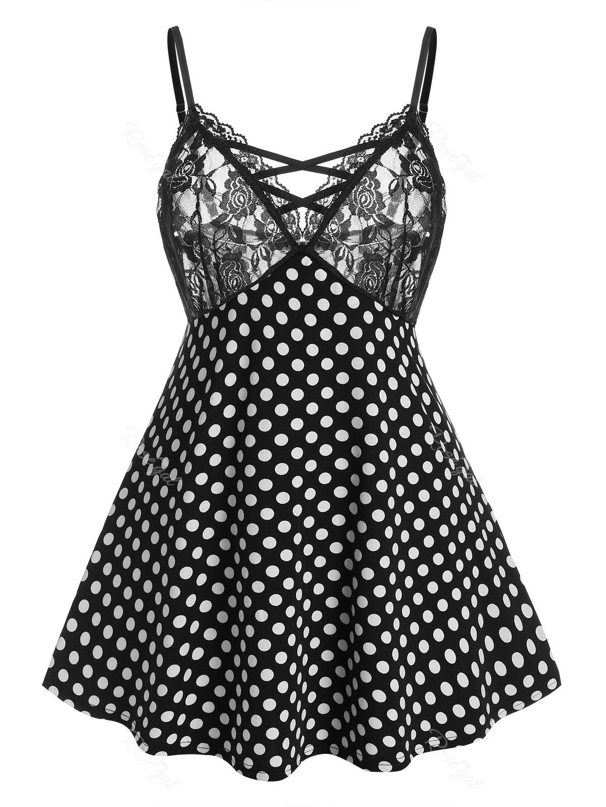 Plus Size Lace See Thru Polka Dot Sexy Cami Babydoll