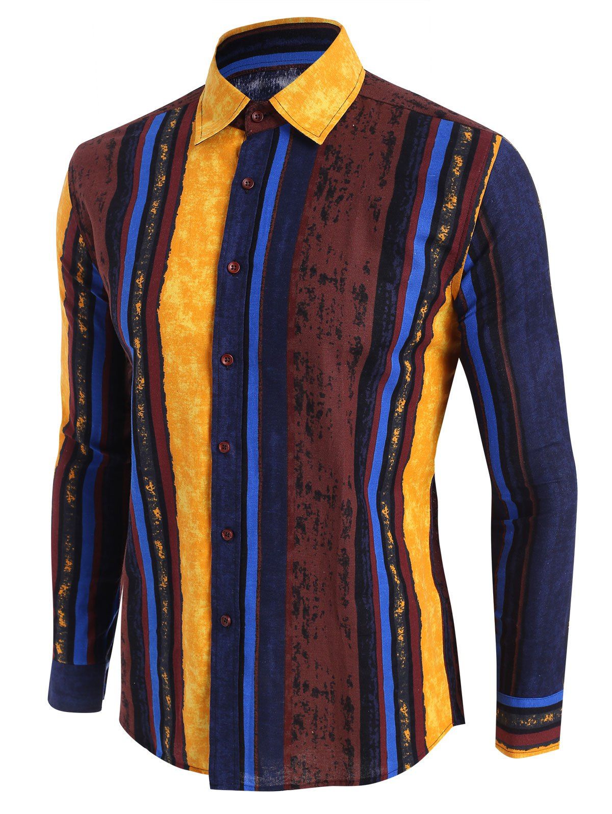 

Vertical Striped Ethnic Button Up Shirt, Multi