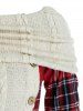 Contrast Plaid Panel Cowl Neck Cable Knit Knitwear -  