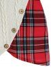Contrast Plaid Panel Cowl Neck Cable Knit Knitwear -  