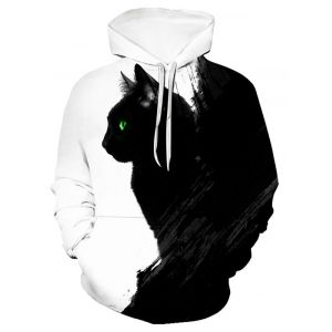 

Contrast Cat Pattern Front Pocket Pullover Hoodie, Multi