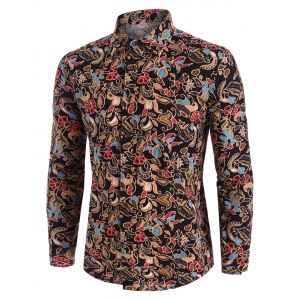 

Floral Print Ethnic Style Long Sleeve Shirt, Multi