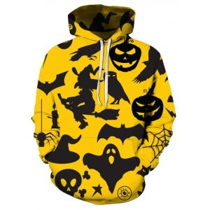 

Halloween Pumpkin Silhouette Print Front Pocket Casual Hoodie, Multi