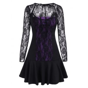 

Lace Sheer Sleeve Tie Pep Hem Tunic Tee, Concord