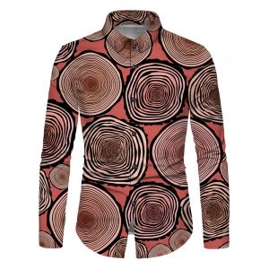 

Tree Rings Print Button Up Long Sleeve Shirt, White