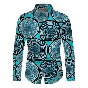 

Tree Rings Print Button Up Long Sleeve Shirt, Light blue