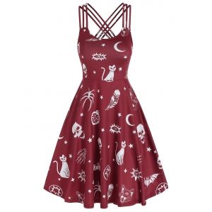 

Skull Animal Print Cami Mini Gothic Dress, Red wine