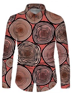 Tree Rings Print Button Up Long Sleeve Shirt - LIGHT PINK - XL