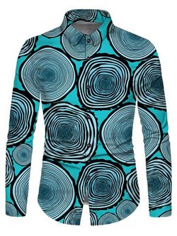 Tree Rings Print Button Up Long Sleeve Shirt - LIGHT BLUE - S