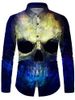 Halloween Skull Print Button Up Long Sleeve Shirt -  
