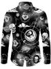 Halloween Skull Sun Moon Stars Print Button Up Shirt -  