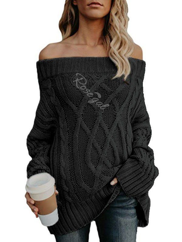 Shop Off The Shoulder Cable Knit Chunky Sweater  
