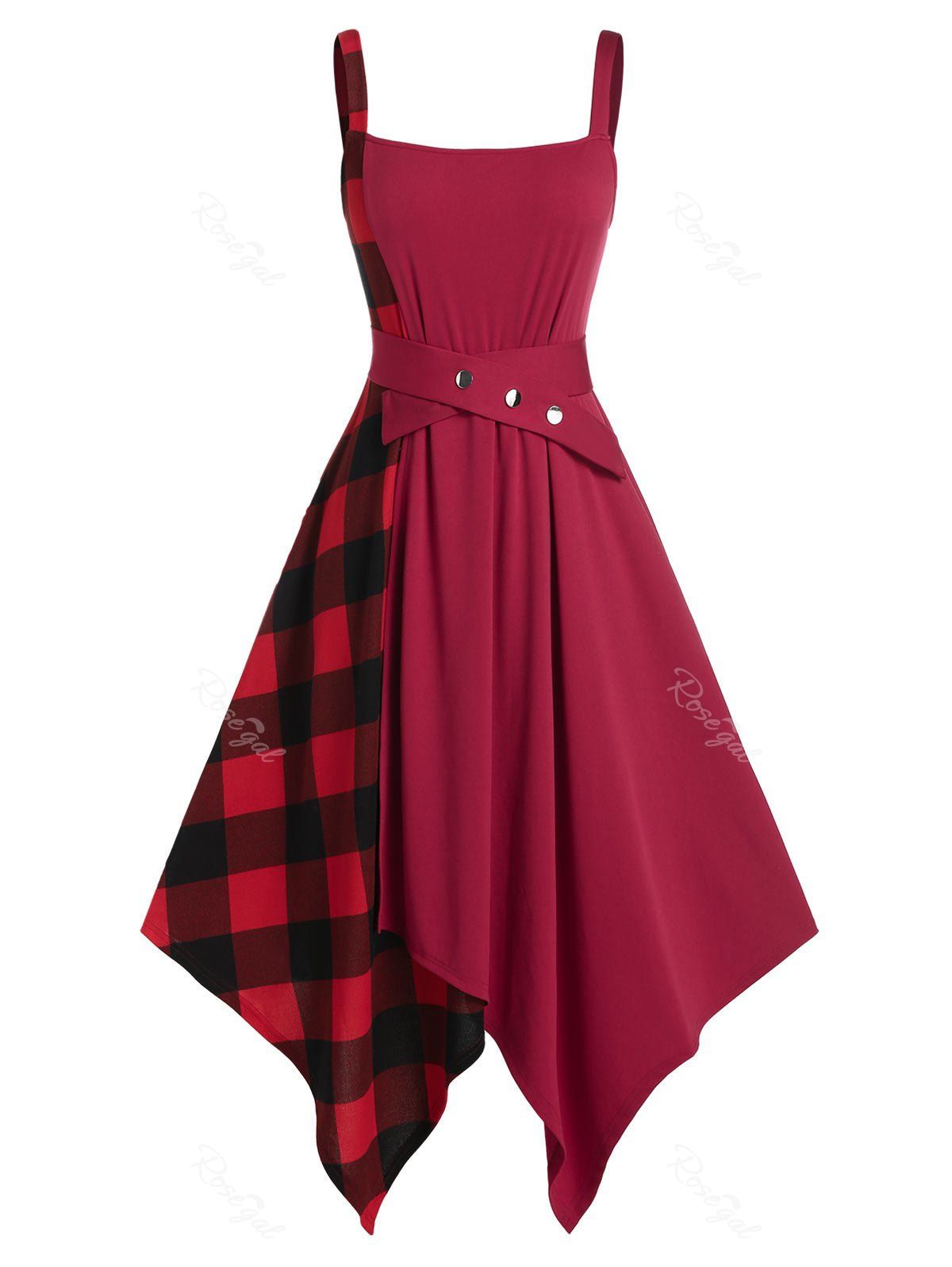 Plus Size Plaid Handkerchief Belted High Rise Dress