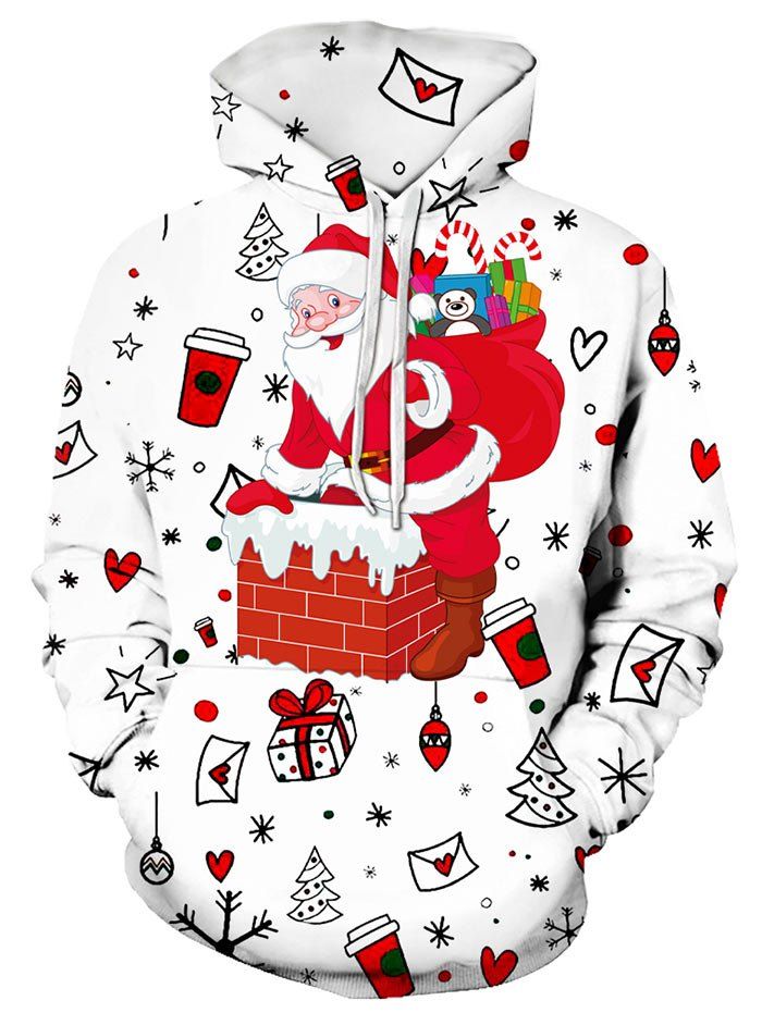 

Christmas Cartoon Santa Claus Pattern Casual Front Pocket Hoodie, Multi
