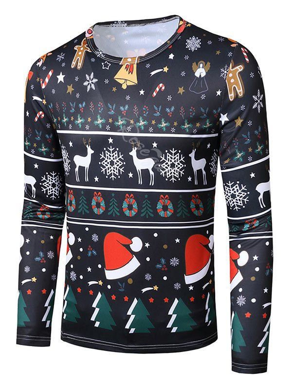 

Christmas Hat Tree Animal Print Slim Crew Neck T Shirt, Multi