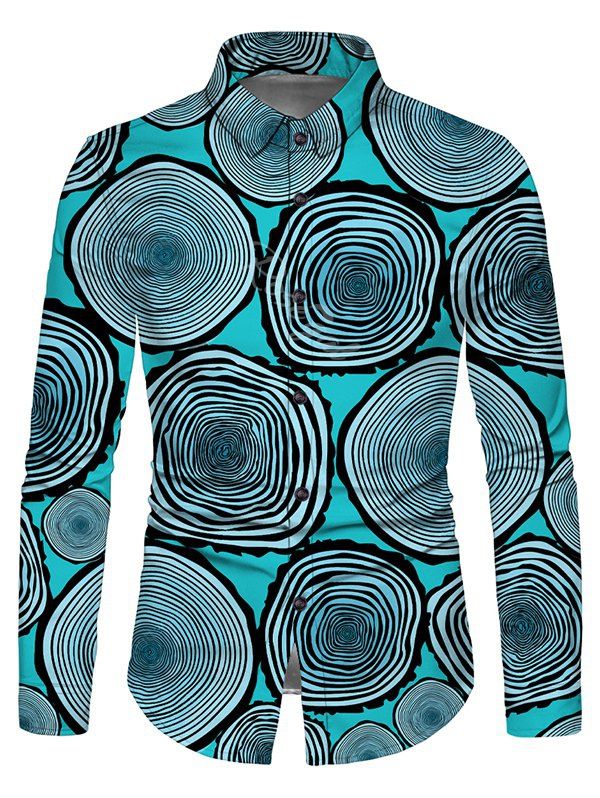 

Tree Rings Print Button Up Long Sleeve Shirt, Light blue