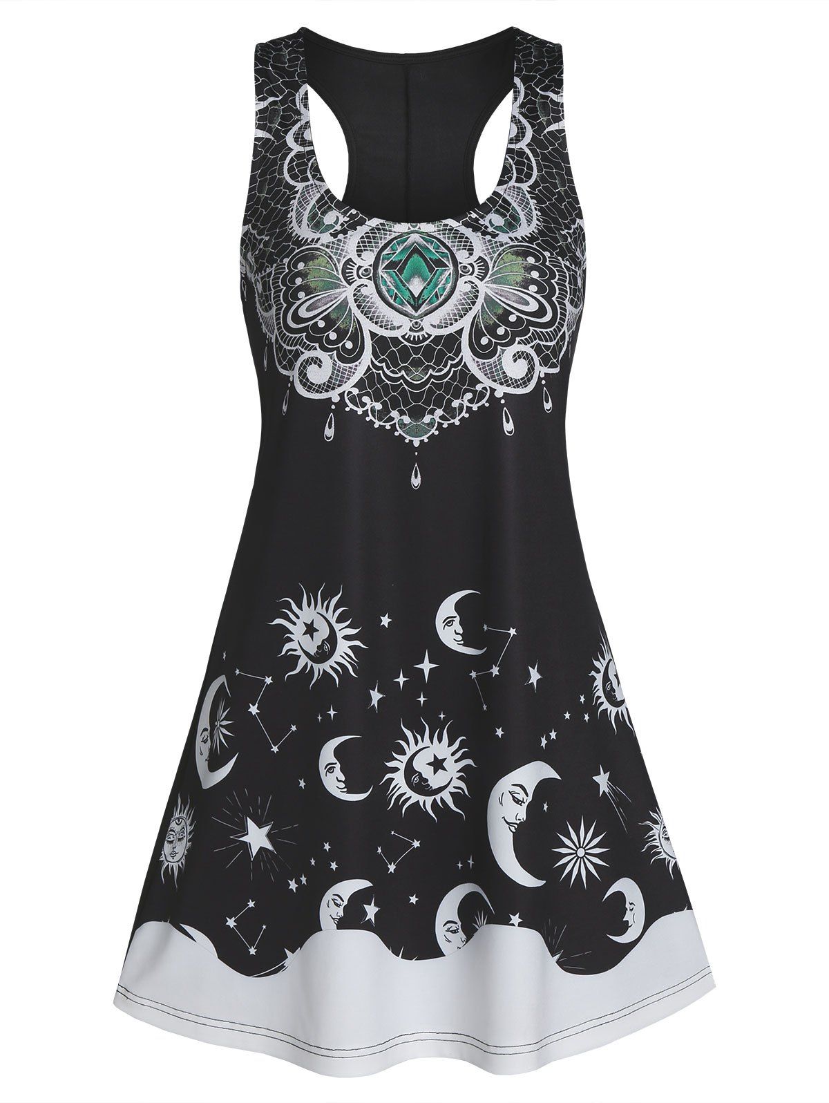 

Sun Moon Star Print Tank Dress, Black
