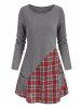 Pocket Plaid Insert Knitwear with Button Scarf -  