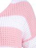 Plus Size Bicolor Striped Drop Shoulder Tunic Sweater -  