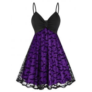 

Plus Size Halloween Neon Bat Mesh Dress, Purple