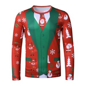 

Christmas Santa Elk Faux Suit Print Slim Crew Neck T Shirt, Multi