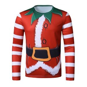 

Christmas Elf Suit Printed Slim Long Sleeve T Shirt, Multi