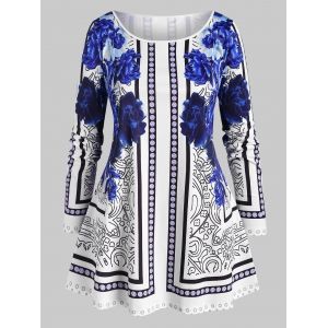 

Plus Size Mixed Floral Print Tunic T Shirt, White