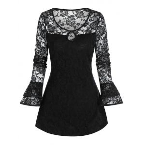 

Gothic Flower Lace Keyhole Ruffle Cuff Top, Black