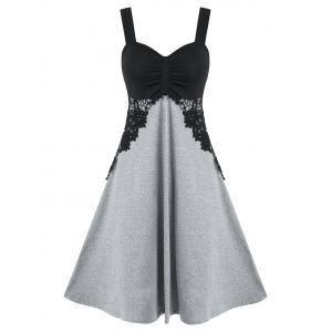 

Contrast Color Ruched Lace Panel Cami Dress, Multi a