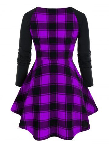 

Plus Size Check Pattern A Line Top, Purple amethyst