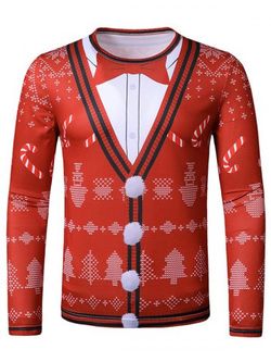 Navidad Candy Faux Suit Imprimir Slim Ocio T Shirt - RED - L