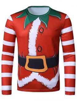 Christmas Elf Suit Printed Slim Long Sleeve T Shirt - MULTI - S