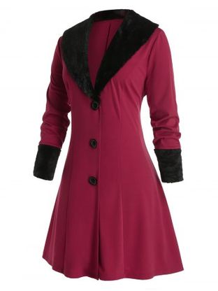 Plus Size Shawl Collar Faux Fur Single Breasted A Line Coat
