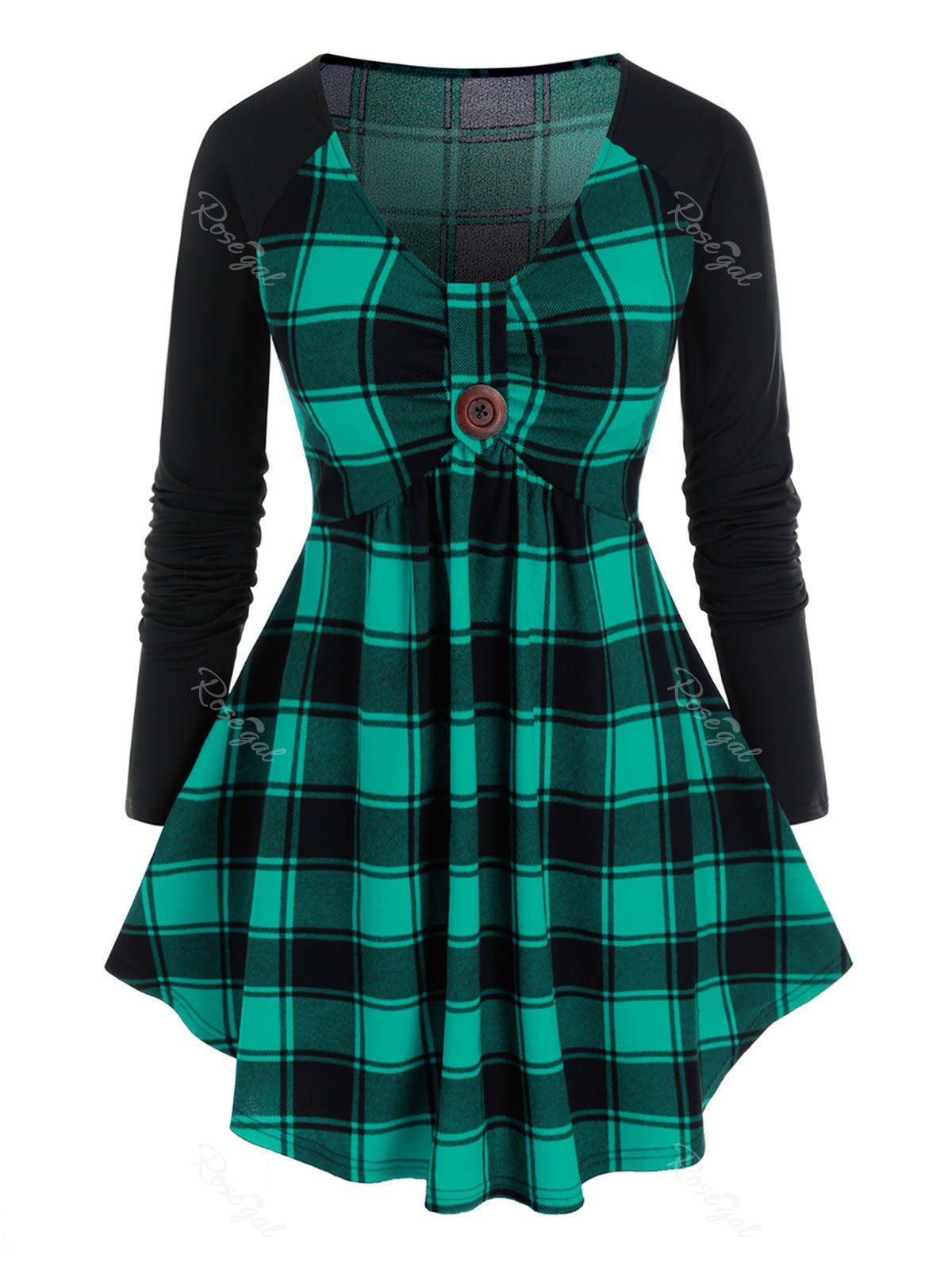 

Plus Size Check Pattern A Line Top, Dark turquoise