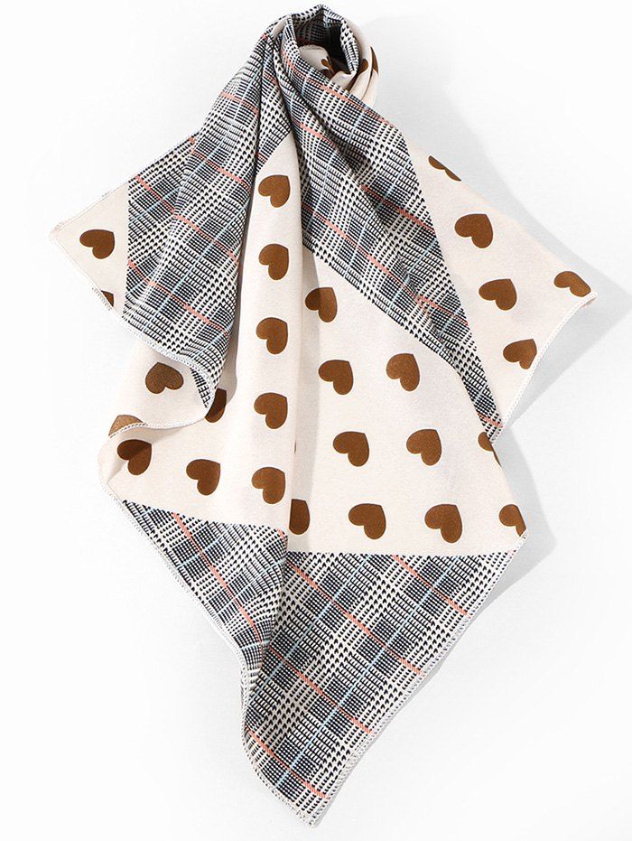 

Plaid and Heart Print Square Satin Scarf, Coffee