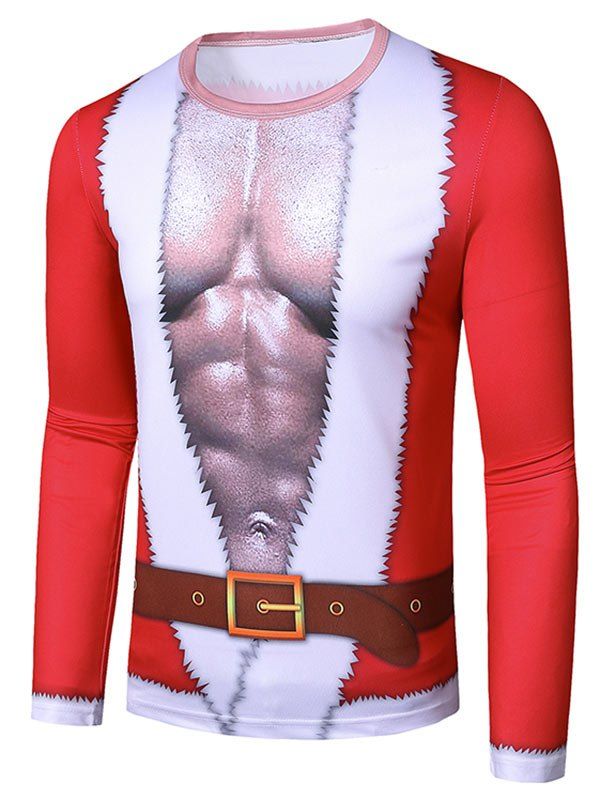 

Christmas Santa Chest Suit Print Slim Crew Neck T Shirt, Multi