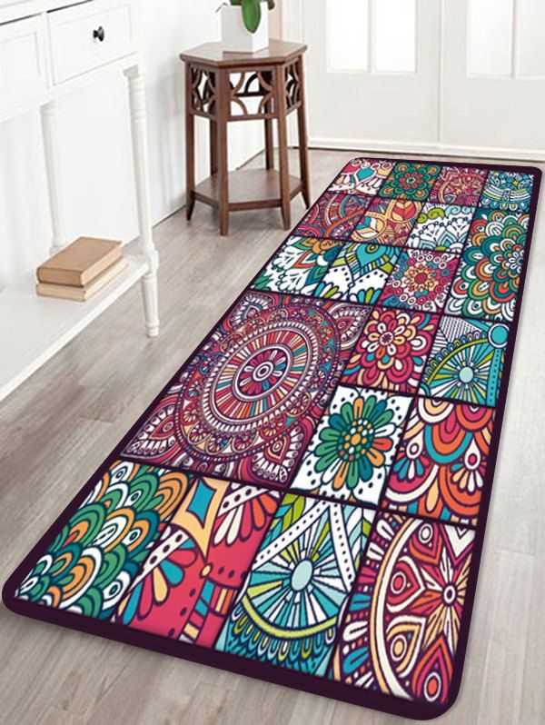 

Bohemian Patchwork Floral Print Floor Mat, Multi-a