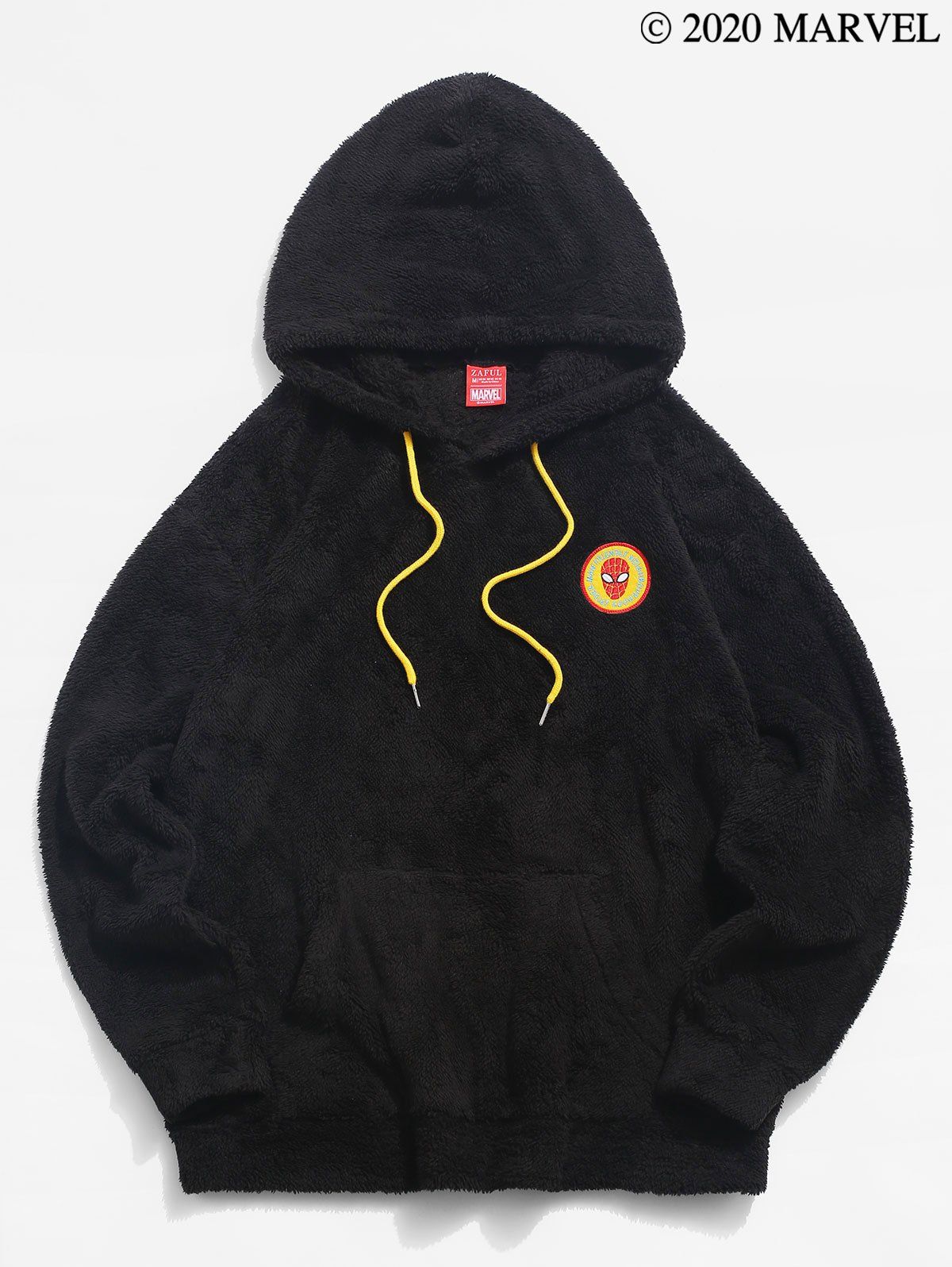

Marvel Spider-Man Graphic Embroidered Applique Fluffy Hoodie, Black