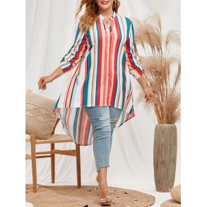 

Plus Size Rainbow Stripes High Low Blouse, Multi