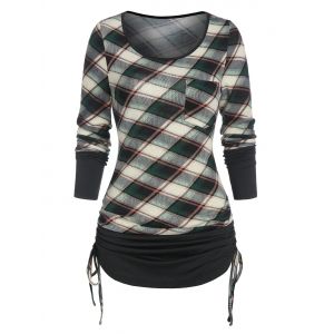 

Ruched Plaid Cinched T Shirt, Light green