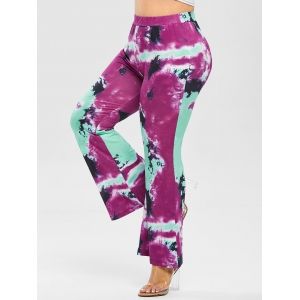 

Plus Size High Rise Tie Dye Bell Bottom Pants, Purple