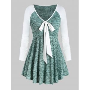 

Space Dye Print Raglan Sleeve Bowknot T-shirt, Sea turtle green