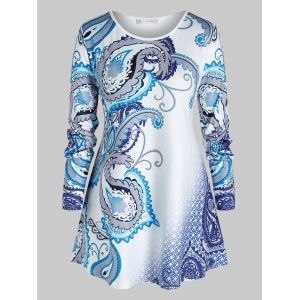 

Plus Size Paisley Print Long Sleeve T-shirt, Blue