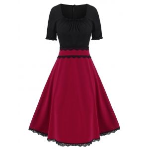 

Contrast Color Ruffled Trim High Waist A Line Dress, Multi a